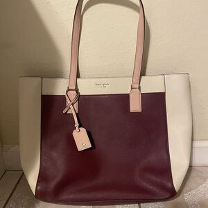 Kate Spade Burgundy and Cream Tote Bag
